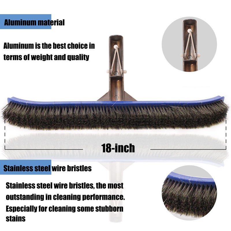 Katikies Pool Brush,Stainless Steel Brush Head,Wire Bristles,for Cleaning and Scrubbing Surfaces Debris Off of All The Areas Within a Pool - Walls, Tiles, Floors, Steps and Corners. (18-inch) - Image 2